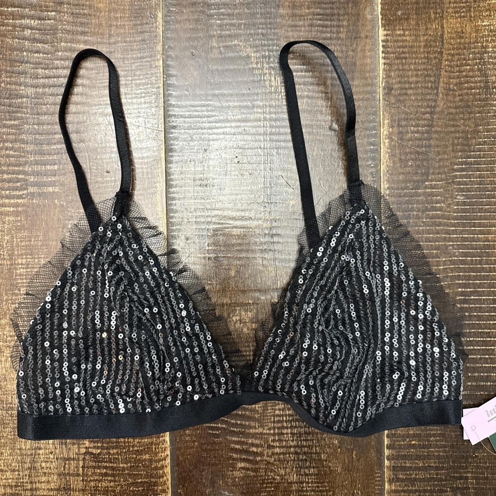 Wild Fable Black Sequin and Lace  Bralette